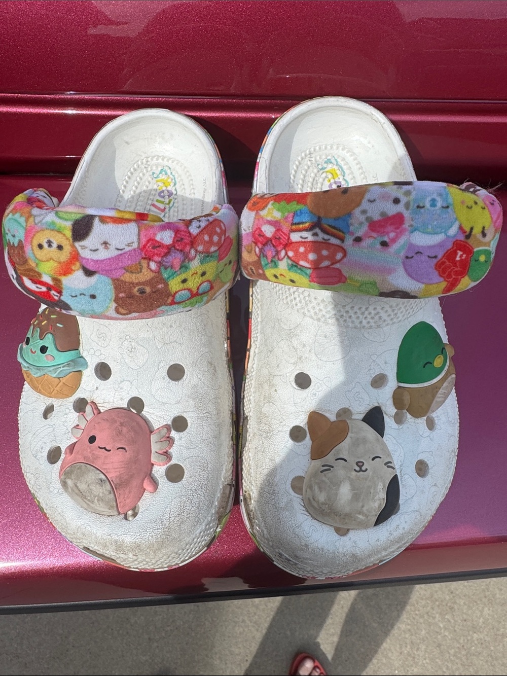 CROCS Kids White CROCS with Multicolor squishmallow Strap and Cute Charms